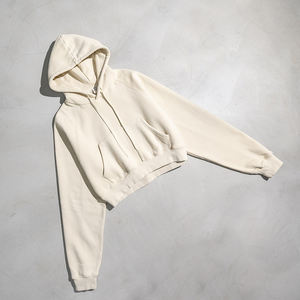 N821 Fournisseur vedette 355GSM Sweat à capuche court pour femme, style vintage, lavage délavé et molletonné, à manches raglan, coupe sexy - Product Image 2