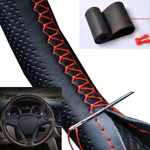 Accessoires de voiture universels en gros, personnalisés, housse de <span class=keywords><strong>volant</strong></span> en <span class=keywords><strong>cuir</strong></span> cousue <span class=keywords><strong>à</strong></span> la main - Product Image 4