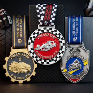 Fabricant professionnel de médailles de course personnalisées en alliage de zinc peint en relief 3D, récompenses personnalisées pour les courses automobiles et les rallyes - Product Image 1