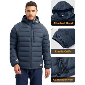 Chaqueta Acolchada para Hombre BREMAN, con Capucha, Impermeable, con Cierre, Abrigo de Invierno Ligero, Resistente al Viento, 100% Relleno, Mangas Raglán Ajustables - Product Image 5