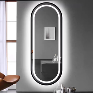 Tùy chỉnh hình bầu dục đặc biệt LED chảy ánh sáng thời gian hiển thị nhiệt độ Màu Đen Đóng Khung thông minh gương - Product Image 2