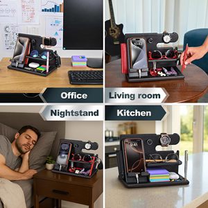 Stasiun Dok telepon kayu, Meja Pria, Organizer dudukan kunci, dompet jam tangan berdiri, hadiah ulang tahun ide untuk suami - Product Image 6