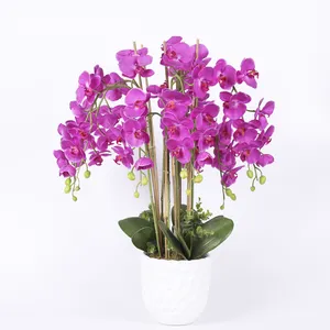 Hot Sale Real Touch Latex Potted Phalaenopsis Orchid Artificial Butterfly Orchid Flowers Bouquet for Home Living Room Decoration