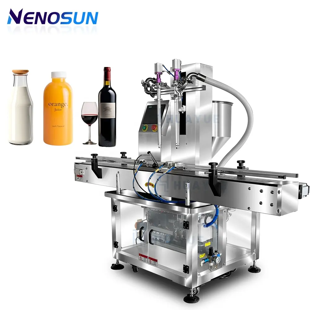 NENOSUN Automatic 2 Heads Servo Motor Juice Drink Milk Yogurt Beverage Beer Wine Bottle Liquid Filling Machine