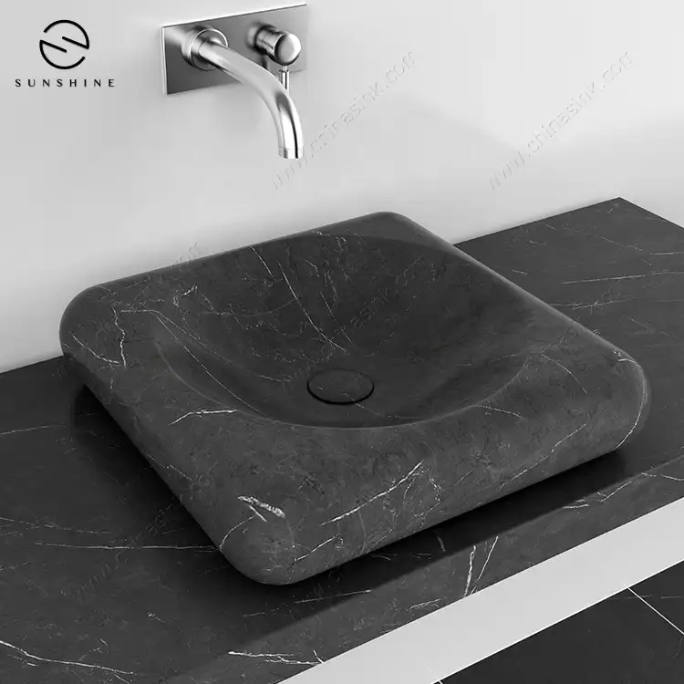 تصميم جديد فريد رمادي حجر الرخام أحواض غسل اليد للحمام