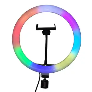 HSU 10inch 26cm RGB Colorful LED Ring Light With Tripod Stand Rainbow ringlight Ring Lamp With Phone Clip For tiktok