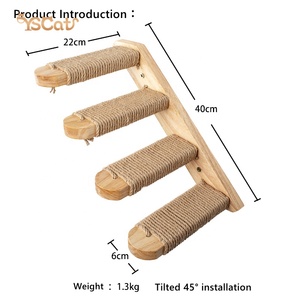 2025 Venta caliente Marco de escalada de gato de madera ecológico moderno de lujo <span class=keywords><strong>DIY</strong></span> escalera de cuatro escalones montada en la pared con rasguño de yute - Product Image 3
