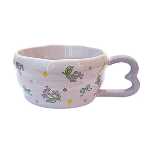 Taza de Cerámica Happy Time, Diseño de Flores Rosadas con Asa, Caja de Regalo Individual para Desayuno o Té - Product Image 2
