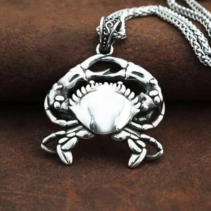 Collar con colgante de cangrejo plateado yunnique, joyería vikinga de acero inoxidable para hombre, cadena con colgante de diseño de animales en 3D, 60cm - Product Image 1