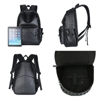 Sac à dos en PU noir style punk, compartiment intérieur multi-couches, sac à dos pour ordinateur portable pour hommes, voyage court, streetwear