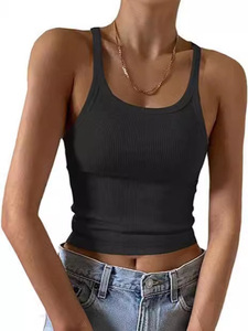 Women's Summer CAMIS Short <strong>Vest</strong> off Shoulder Streetwear Mid Waist Solid Polyester Knit Scoop Neck <strong>Top</strong> - Product Image 5