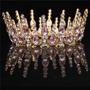 ピンク/ゴールド/シルバークリスタルティアラバロックラウンドクラウンクラシックロイヤルクイーンキングクラウンディアデムウエディングヘアジュエリーアクセサリー - Product Image 1