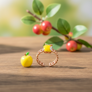 Bague réglable de fruits de conception de pomme jaune en gros bijoux en argent sterling 925 à la mode conception mignonne bijoux en argent sterling 925 - Product Image 3