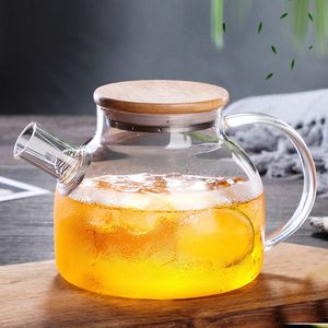 New Custom 1000ml 1800ml bán buôn nắp tre Kính ấm trà rõ ràng nước trái cây container chịu nhiệt Borosilicate kính trà chậu - Product Image 6