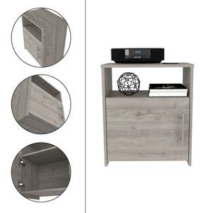 Nightstand Single Door Cabinet Metal Handle One <b>Shelf</b> Light Gray Storage Unit Bedroom Furniture - Product Image 4