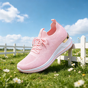 Chaussures de marche décontractées pour femmes à talon compensé, avec empeigne en maille respirante et semelle extérieure en PVC antidérapante, personnalisables en usine - Product Image 5