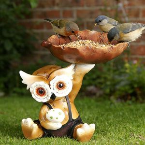 Mangeoire à oiseaux en résine en forme de hibou, décoration de jardin extérieure durable, décoration de cour et de balcon - Product Image 1
