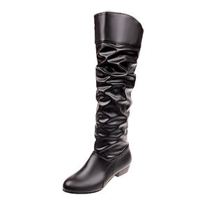2026 New <b>Black</b> Slouchy Midi Boots Women <b>Low</b> <b>Heel</b> Genuine Leather Waterproof Casual Long for Daily Wear - Product Image 2