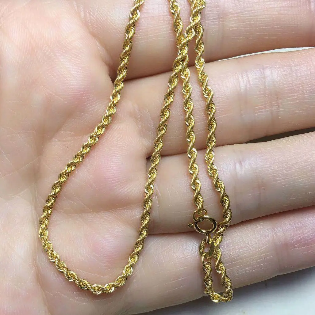 Au750 18K oro giallo massiccio 2.7mm collana a catena di corda per uomo e donna 45cm catena Hip Hop gioielli