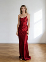 Robe midi en acétate importé haute couture, style célébrité sexy dos nu, bretelles spaghetti, fente en cristal, exquise OEM, printemps été