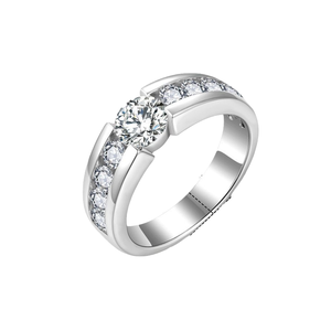 Bague de fiançailles en argent sterling 925 plaqué rhodium de haute qualité Tishya Diamond, sertie de moissanite pavée, bijoux de luxe pour un usage quotidien - Product Image 3