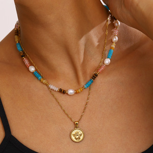Stainless Steel <b>Angel</b> Pendant Necklace With Natural Stone Beads Pearl Unisex <b>Gift</b> Jewelry - Product Image 2