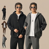 Ensemble de survêtement vintage pour homme, couleur Dopamine, coupe ample, avec sweat à capuche zippé et pantalon de survêtement épais, style streetwear décontracté pour l'automne