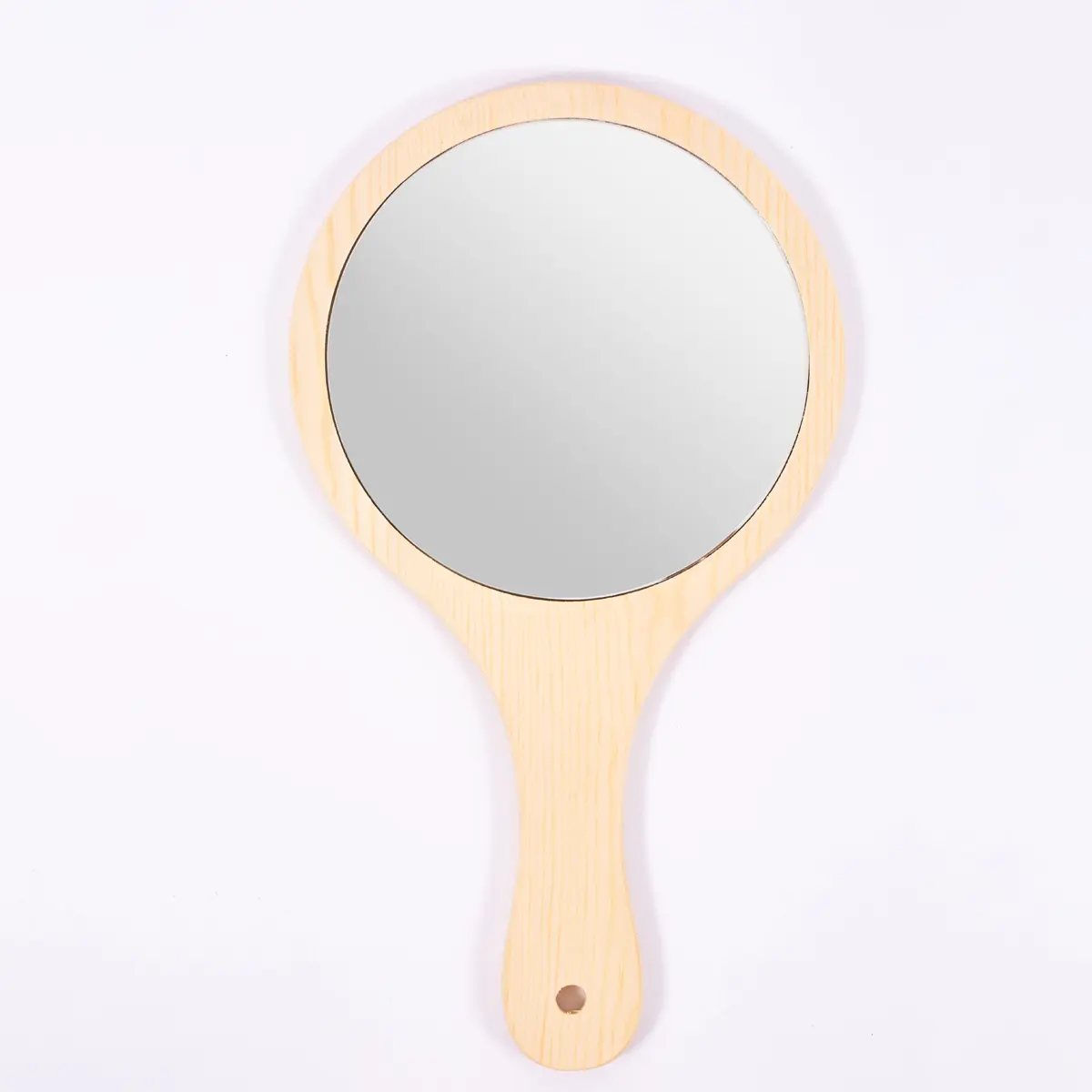 Wholesale Portable Round Wooden handle Frame Make Up Mirror Hand Wood Hand Held Mirror