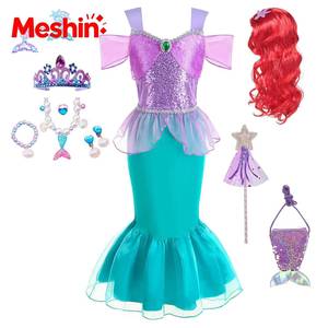 Nueva Moda 2026, Venta al por Mayor, Ropa Infantil de una Pieza, Monos de Lentejuelas para Niñas, Disfraces de Sirena Ariel para Niños - Product Image 1