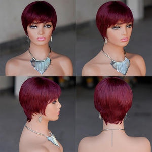 Perruque Courte Pixie Cut en Cheveux Humains Brésiliens 9A pour Femmes, Style Bob avec <span class=keywords><strong>Frange</strong></span> et Couches, Entièrement Faite à la Machine - Product Image 4