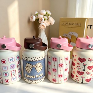 Stainless Steel Insulated Water <b>Bottle</b> 316 Vacuum Flask Heart Bow Design Portable Student Travel Gift Cup - Product Image 2