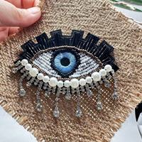 Usine patchs personnalisés 3D décor mauvais yeux en forme de cristal fer sur Patch strass perlé gland Applique pour chaussures en tissu sacs