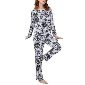 Liscio su misura <span class=keywords><strong>pigiama</strong></span> da donna a maniche lunghe e pantaloni Set due pezzi, seta latte <span class=keywords><strong>con</strong></span> stampa dinosauro All-over dei cartoni animati. - Product Image 5