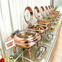 Chauffe-Plat de Luxe 6L en Verre avec Couvercle, Or Rose, en Acier Inoxydable, Chauffe-Plat Arabe pour Buffet, Équipement de Maintien au Chaud