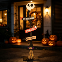 Escoba de Bruja Iluminada con LED de 40 Pulgadas, Letrero Luminoso de Halloween para Porche, Decoración Espeluznante para Fiestas, Fácil Montaje, Exhibición de Madera