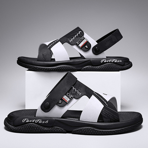 Sandali convertibili in PVC con stampa giornale da uomo, con cinturino regolabile, suola spessa ammortizzata, punta aperta, per l'estate, passeggiate quotidiane, casual - Product Image 1