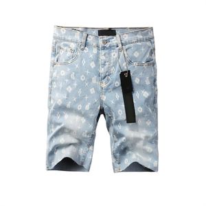 Pantaloncini da <span class=keywords><strong>uomo</strong></span> in <span class=keywords><strong>jeans</strong></span> stile High Street europeo e americano, con strass a rombo, nuovi arrivi estivi, strappati, stile workwear - Product Image 5