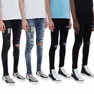 <span class=keywords><strong>Jeans</strong></span> da <span class=keywords><strong>Uomo</strong></span> in Denim Vintage Strappati Streetwear con Ricami Effetto Vissuto e Lavato - Product Image 5