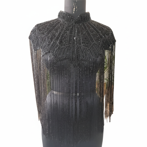 Royal <b>Black</b> Classic ELEGANT Autumn/Winter Hand-Beaded Hand-Embroidered Cape with Tassel Decoration High Quality Beads Plus Size - Product Image 1