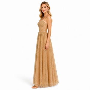 <span class=keywords><strong>Robe</strong></span> de Soirée Longue Femme Personnalisée en Gros, Direct Usine, avec Paillettes Champagne, Corset, Bretelles Fines et Dos Lacé, Idéale pour Bal de Promo - Product Image 3