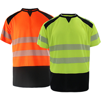 Kemeja Keselamatan Reflektif Visibilitas Tinggi Oranye dan Kuning Fluoresen, Cepat Kering, Lengan Pendek, Pakaian Kerja Hi Vis SVT461