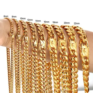 Collana a catena in acciaio inossidabile collana cubana con cordolo 6MM-22MM placcata oro 18 carati catena a maglie cubane Miami catena Mes