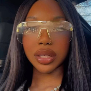 European American Trendy Square <b>Large</b> <b>Frame</b> One-Piece Sunglasses for Women High-End Rimless Metal with Custom Logo Glass Lenses - Product Image 3