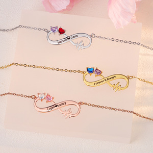 Collar de Acero Inoxidable Personalizado con Diseño de Latido de Corazón Infinito, Regalo de Joyería para Niñas, Familiares y Parejas - Product Image 4