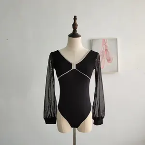 Nova moda moda quente vendas mangas compridas malha black ballet collant mulheres adultas para o desgaste da dança