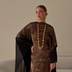 Vêtements islamiques Abaya pour femmes, robe musulmane en polyester brillant, élégante, à manches chauve-souris, robe Abaya Dubai, robe musulmane modeste pour femmes - Product Image 3