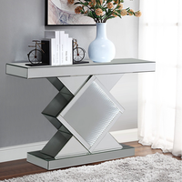 Table de salon en verre de luxe dorée, table console miroir avec miroir mural LED