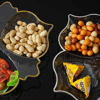 Assiettes à fruits rondes en plastique à 4 compartiments avec incrustations dorées pour présentation de fête, vaisselle moderne de luxe transparente comme du cristal