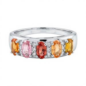 Anillo de Zafiro y Diamantes Múltiples en Plata de Ley 925 con Engaste de Garras - Product Image 1
