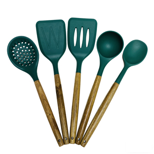 厨房配件 不粘耐热 5 件套硅胶炊具套装 带木柄 - Product Image 3